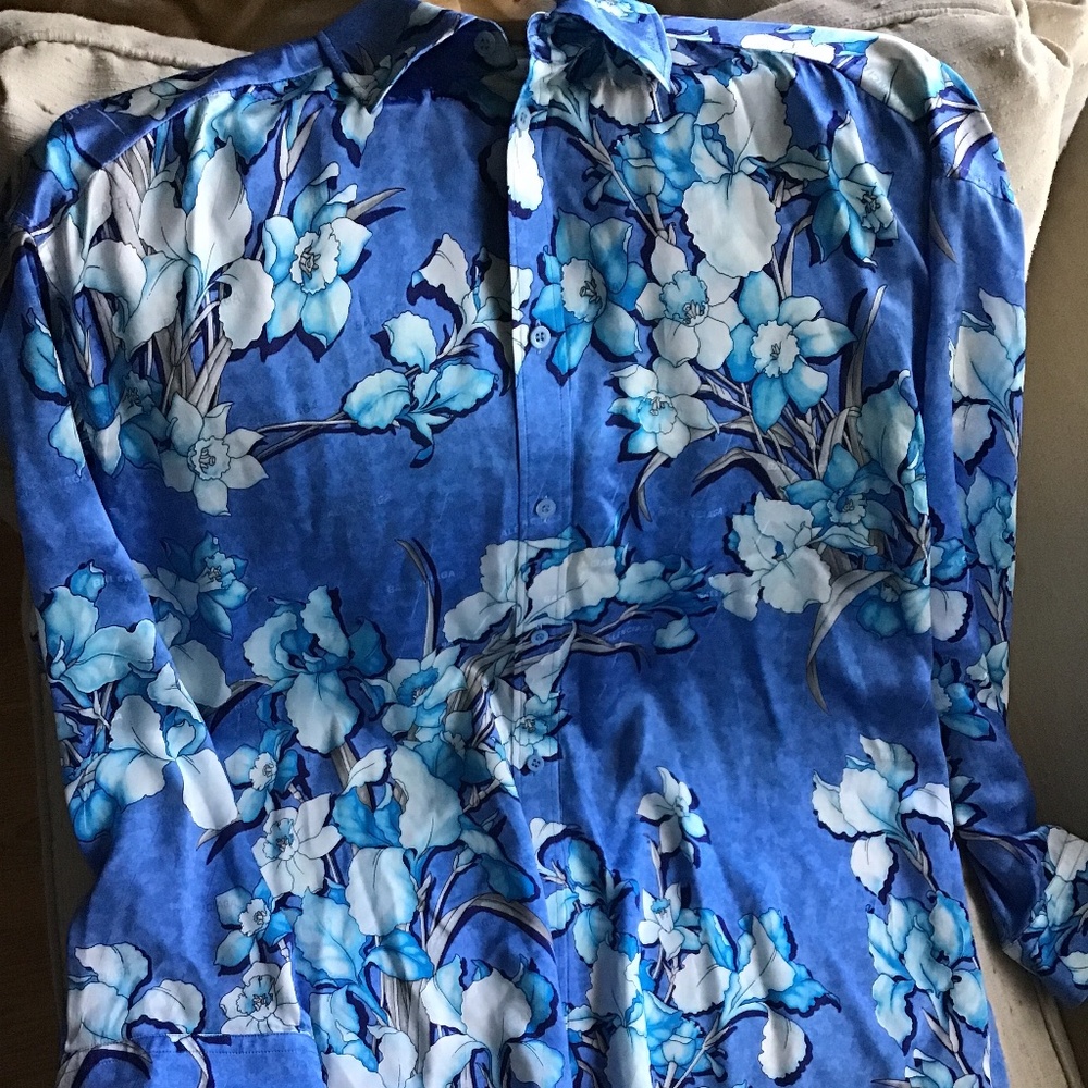 AUTHENTIC BALANCIAGA OVERSIZED PURE SILK FLORAL PRINT BLOUSE SIZE 38